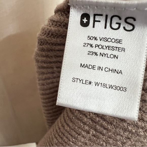 FIGS Ribbed Knit Pocket Loungewear Sweater in Latte Brown Size Small - Picture 6 of 8